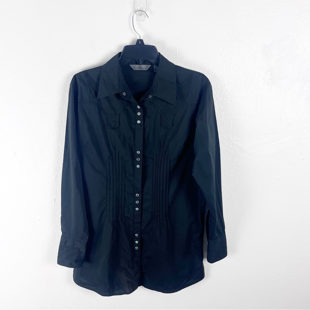 WRANGLER AURA Black Long Sleeves Pearl Snap Buttons Top Medium Western Rodeo